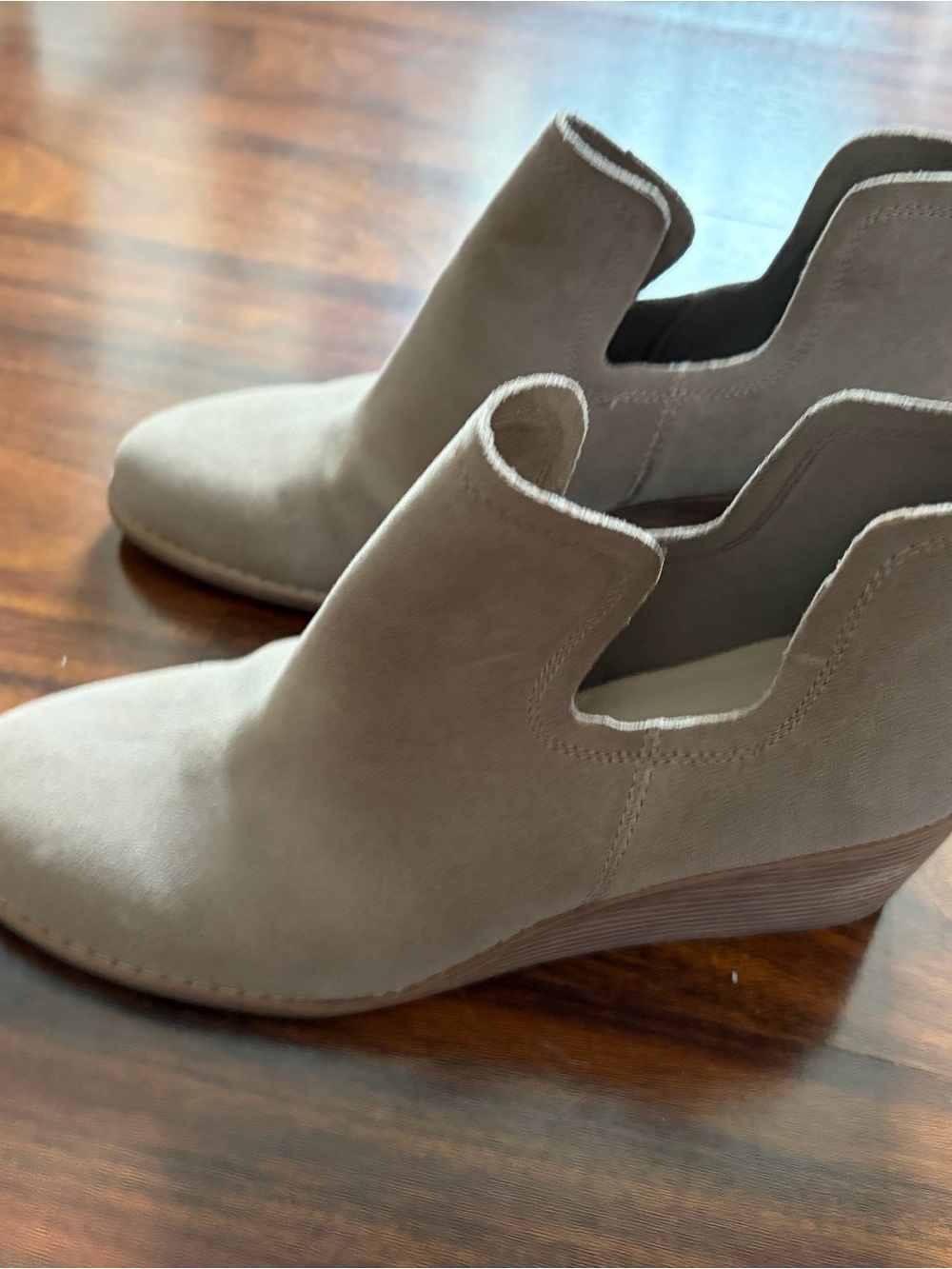 Toms Taupe Suede Wedge Booties